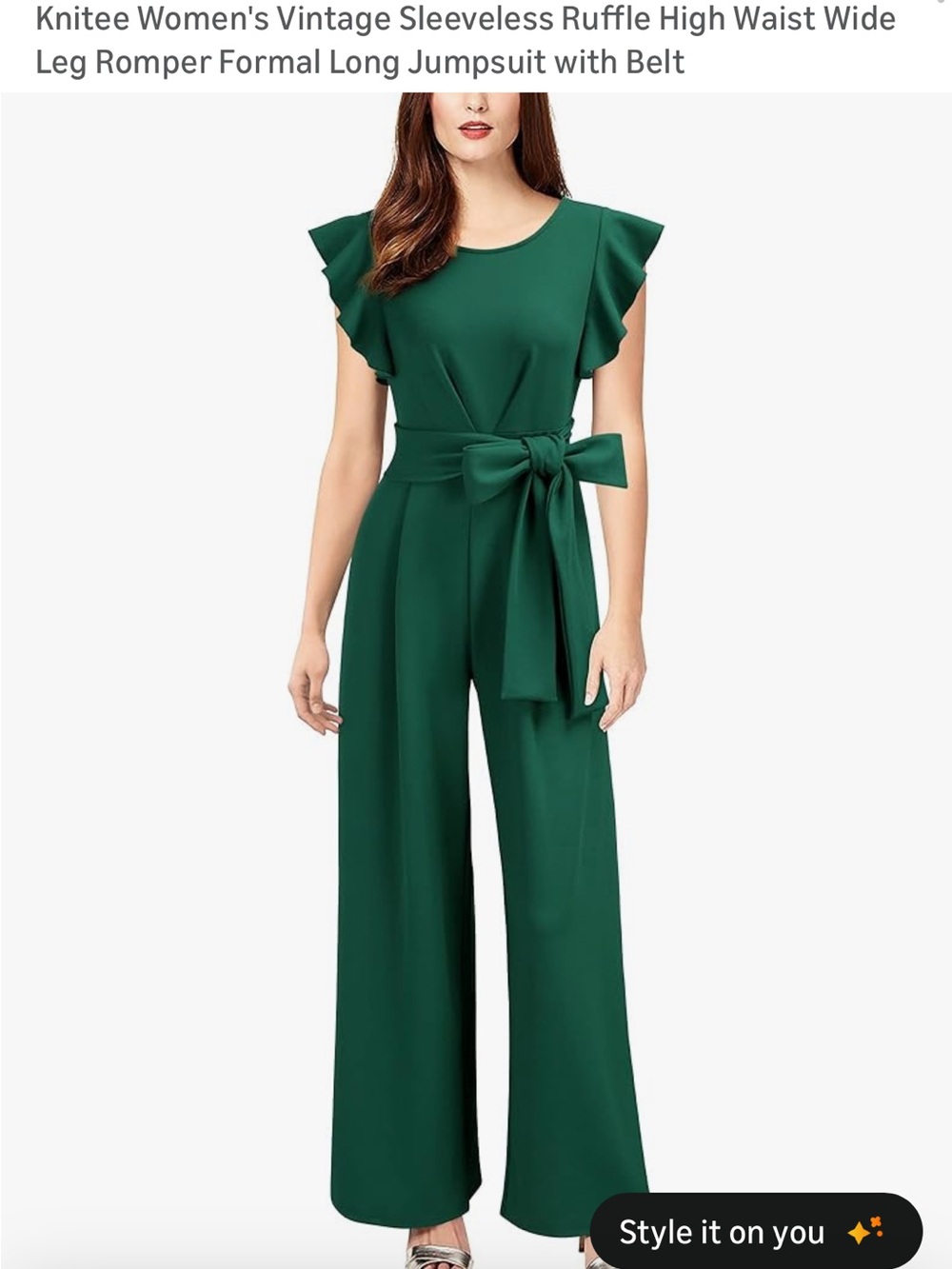 Sleeveless Emerald Green Wide-Leg Jumpsuit with Self-Tie Belt